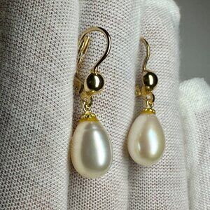 14K Yellow Gold Freshwater Pearl Drop Earrings 4.1g